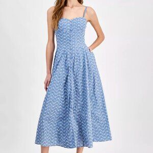 NWOT Blue & White Floral Embroidered A-Line Dress Coastal Cowgirl Coquette